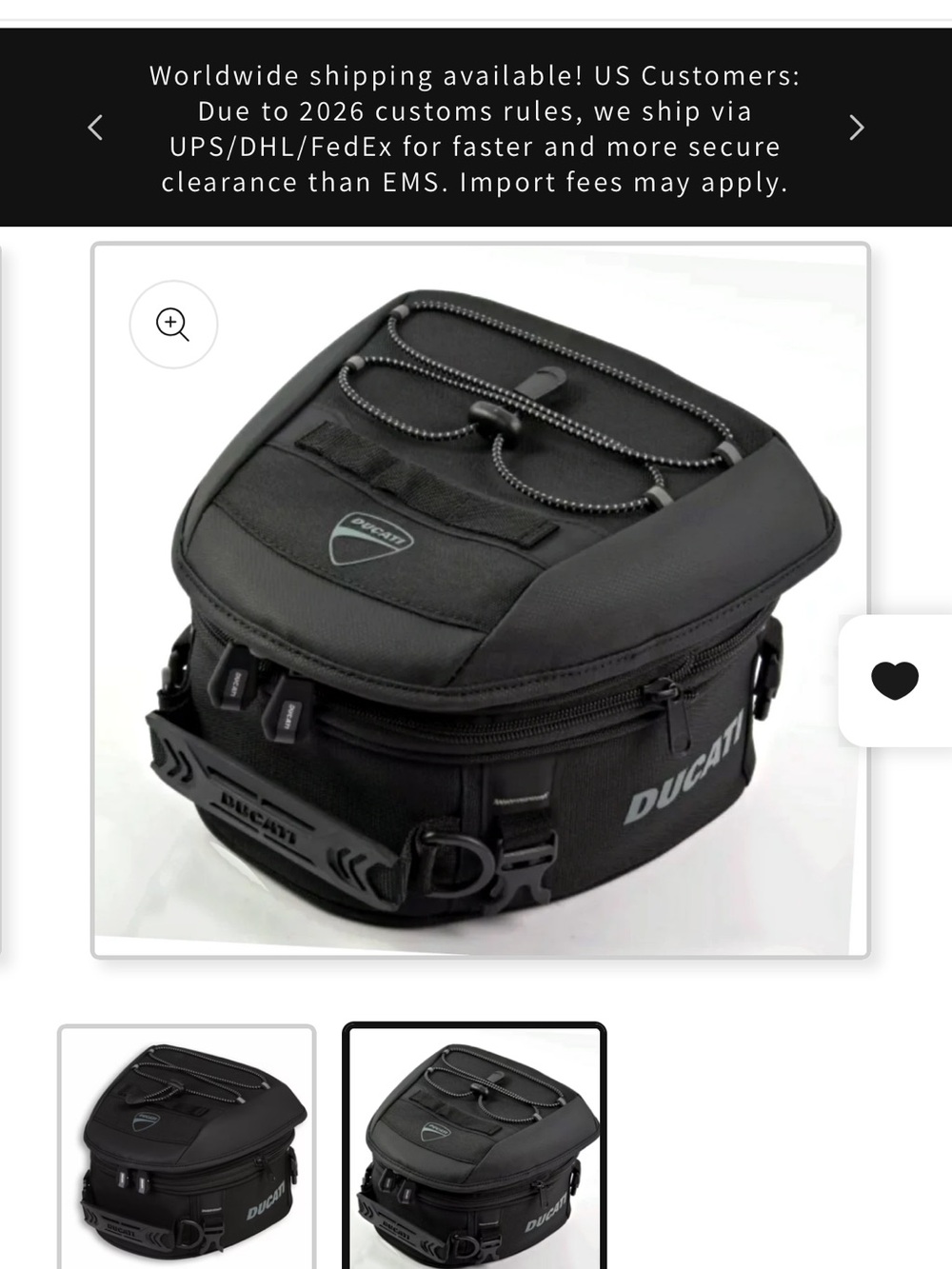 Ducati Black Motorcycle Tail Bag - Compact Secure Storage